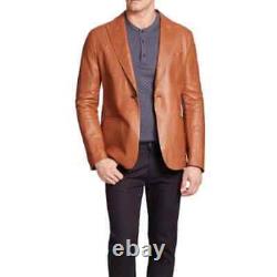 Latest Men's Genuine Lambskin Real Leather Blazer One Button Fit Coat Tan Jacket