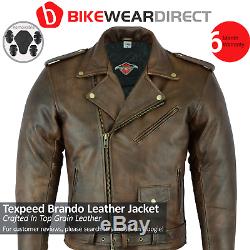 Leather Brando Motorbike Jacket Marlon Biker Motorcycle With CE Armour Protect