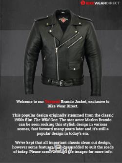 Leather Brando Motorbike Jacket Mens Black Marlon Leather Motorcycle Armoured