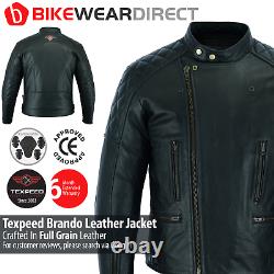 Leather Brando Motorcycle Jacket Diamond Motorbike Perfecto Biker With CE Armour