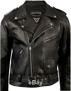 Leather Brando Motorcycle Motorbike Jacket Black Biker Skintan