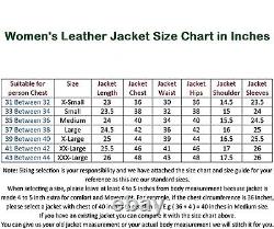 Leather Jacket Biker Motorcycle Women's Slim Fit Coat Soft Casual Size Beige 108