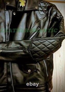 Leather Jacket Black Real Cow jacket Moto biker Mens Leather Biker Jacket