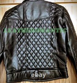 Leather Jacket Black Real Cow jacket Moto biker Mens Leather Biker Jacket