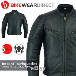 Leather Motorbike Jacket Black Motorcycle Touring Biker CE Armoured Texpeed
