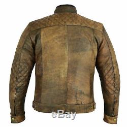 Leather Motorbike Motorcycle Jacket Diamond Stitched Biker Brown CE Armoured