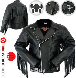 Leather Tassel Fringe Motorbike Jacket Brando Cruiser Perfecto Motorcycle Biker