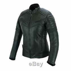 Leather Womens Motorbike Jacket With Armour Black Motorcycle Touring Biker CE