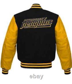 Letterman Pittsburgh Penguins Black and Yellow Varsity Jacket