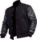 Lettermen Bomber Baseball Black Wool Varsity Jacket With Black Leather Sleeves