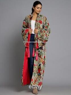 Luxury Velvet Fringe Jacket Coat Kimono Duster Bird Printed Kimono Long Jacket