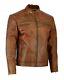 Mens Vintage Cafe Racer Distressed Brown Genuine Leather Biker Slim Fit Jacket