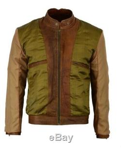 MENS Vintage Cafe Racer Distressed BROWN Genuine Leather Biker Slim Fit Jacket