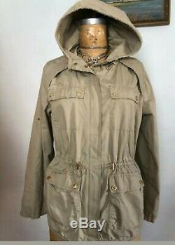 MICHAEL KORS Womens Sz M Khaki Lightweight Hooded Anorak Jacket 100% Cotton