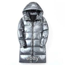 M-3XL Mens Winter Mid Long Shiny Duck Down Hooded Puffer Jackets Warm Outdoor L