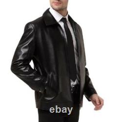 M-4XL Mens Slim Fit Real 100% Sheep Leather Jackets Lapel Business Work Casual L