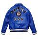 Men Avirex Bomber Jacket American Flight Jacket Basket Ball Blue Leather Jacket