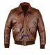 Men A-2 Real Leather Brown Aviator Pilot Field Jacket Fly Goatskin Bomber Wwii