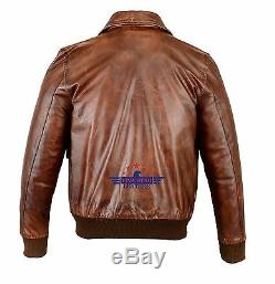 Men A-2 Real Leather Brown Aviator Pilot Field Jacket Fly Goatskin Bomber WWII