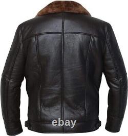 Men B4 Bomber Aviator RAF Black Real Shearling Jacket Genuine Sheepskin Leather