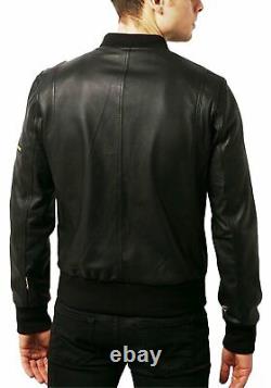 Men Black Biker Leather Jacket Soft Lambskin Motorcycle Cafe Racer Zipper Short