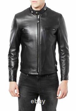 Men Black Leather Jacket Biker Motorcycle Cafe Racer Soft Lambskin Jacket New