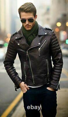 Men Black Leather Jacket Biker Motorcycle Cafe Racer Soft Lambskin Zipper Short