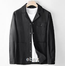Men Cotton Linen Lapel Blazer Button Cardigan Casual Long Sleeve Shirts Jacket