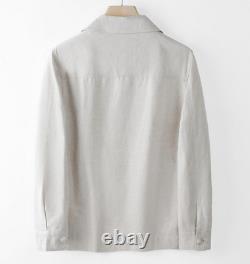 Men Cotton Linen Lapel Blazer Button Cardigan Casual Long Sleeve Shirts Jacket
