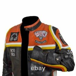 Men Cowhide Biker Leather Jacket /Hdmm Mickey Rourke's Jacket for men