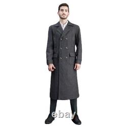 Men Faux Woolen Trench Coat Knee Length Long Double Breasted Jacket Overcoat 9XL