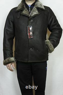 Men GENUINE REAL Sheepskin Shearling Leather Car Coat Bomber Jacket S-5XL, NWT