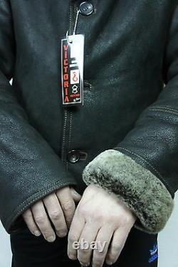 Men GENUINE REAL Sheepskin Shearling Leather Car Coat Bomber Jacket S-5XL, NWT