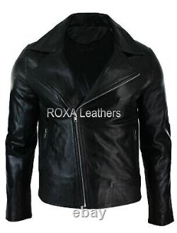 Men Genuine Lambskin Real Leather Jacket Black Fashionable Biker Collar Zip Coat
