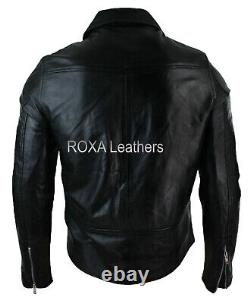Men Genuine Lambskin Real Leather Jacket Black Fashionable Biker Collar Zip Coat