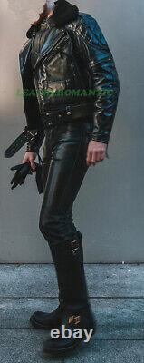 Men Genuine Leather Jacket Black Moto Jacket Biker Mens Real Leather Jacket