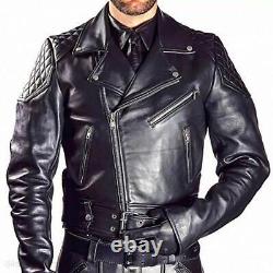 Men Genuine Leather Jacket Black jacket Moto Biker Mens Real Leather Gay Jacket