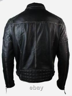 Men Genuine Vintage Style Motorcycle Distressed Black Biker Leather Jacket