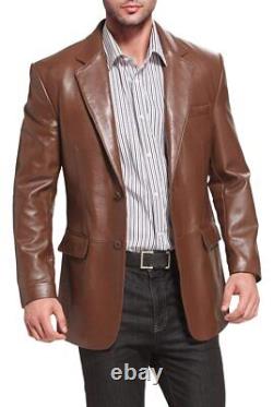 Men Leather Blazer Motorcycle Brown Slim-fit Biker Genuine lambskin jacket Sale