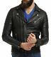 Men Leather Jacket Motorcycle Black Slim-fit Biker Genuine Lambskin Jacket Zipup