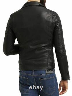 Men Leather Jacket Motorcycle Black Slim-fit Biker Genuine lambskin jacket ZipUp