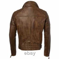 Men Leather Jacket Motorcycle Brown Slim fit Biker Genuine lambskin jacket