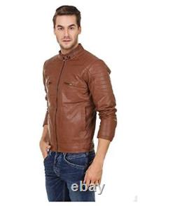 Men Leather jacket Motorcycle Cafe Racer fashionable, zippered, solid, new