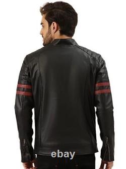 Men Leather jacket Motorcycle Cafe Racer fashionable, zippered, solid, new