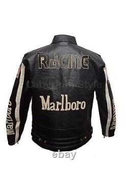 Men Marlboro Leather Jacket Vintage Racing Rare Motorcycle Biker Leather Jacket