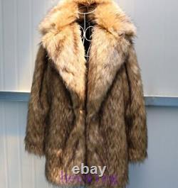 Men Mid-Long Lapel Jacket Real Racoon Fur Clothing Winter Warm Thicken Coats sz