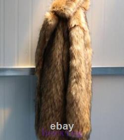 Men Mid-Long Lapel Jacket faux Racoon Fur Clothing Winter Warm Thicken Coats sz