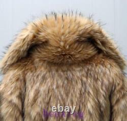 Men Mid-Long Lapel Jacket faux Racoon Fur Clothing Winter Warm Thicken Coats sz