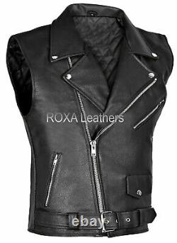 Men NEW Genuine Lambskin Real Leather Waist Jacket Black Designer Belt Vest Coat