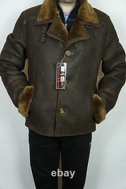 Men REAL GENUINE Sheepskin Shearling Leather Car Coat Bomber Jacket S-5XL, NWT